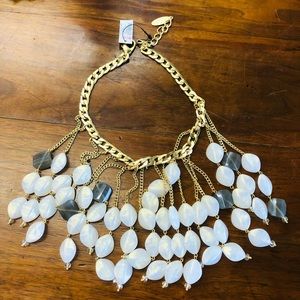 White, Gold, & Grey Gems Chain Necklace. JB